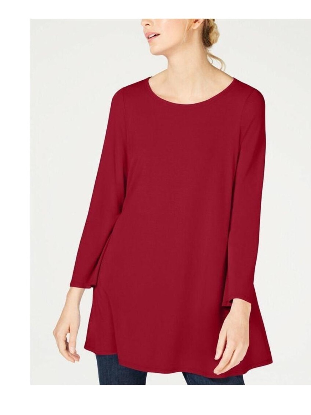 Eileen Fisher Scoop-Neck Wide-Sleeve Stretch Jersey Tunic Red PP viscose